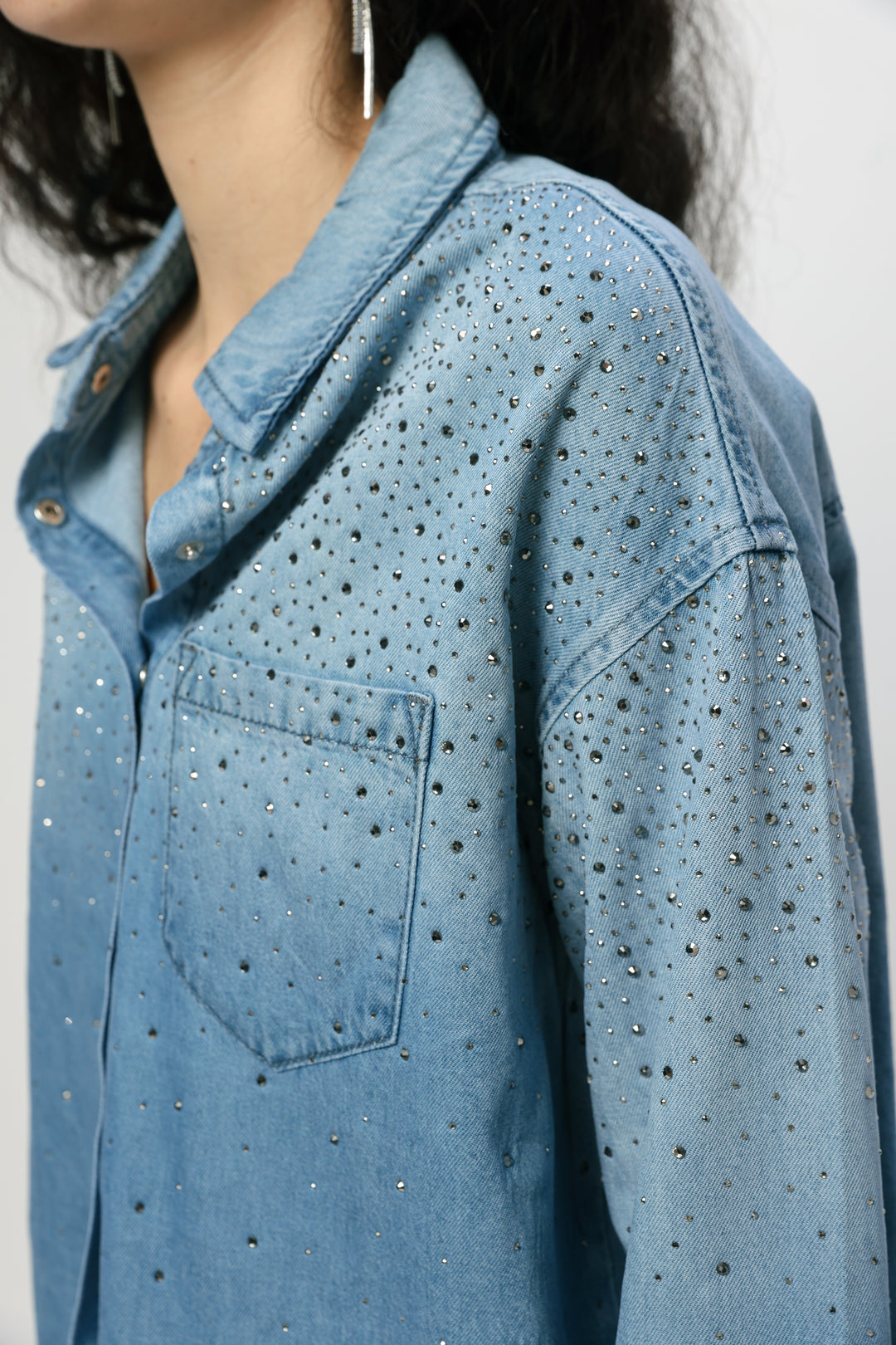 Rhinestones Blue Denim Shirt