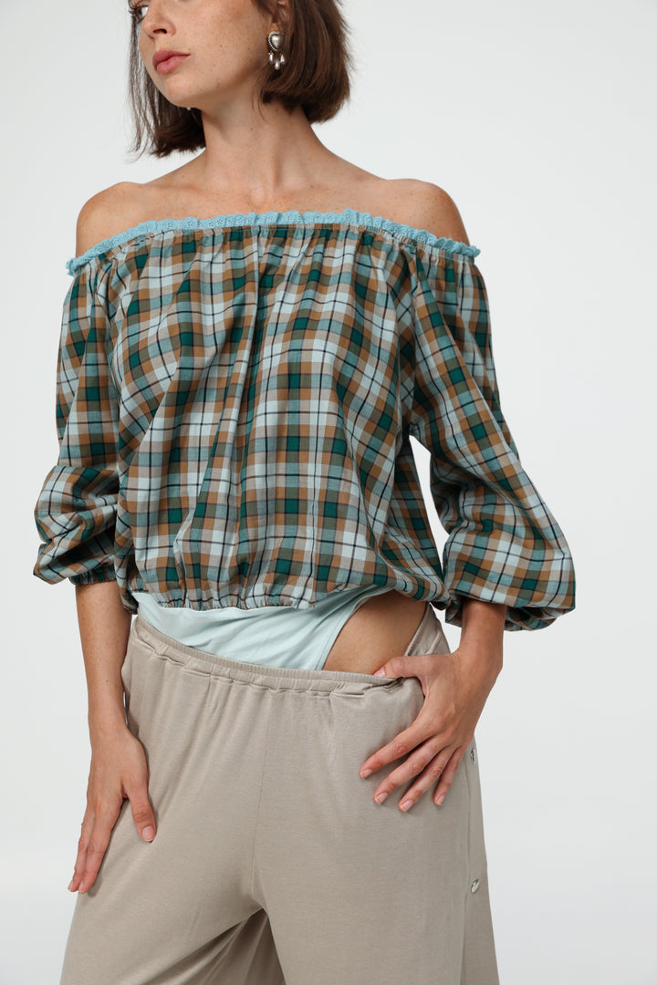 Plaid Off-Shoulder Bodysuit