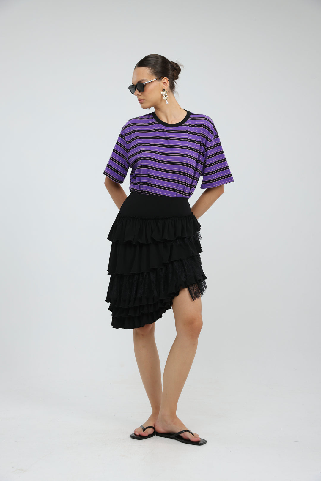 Asymmetric Black Mini Skirt