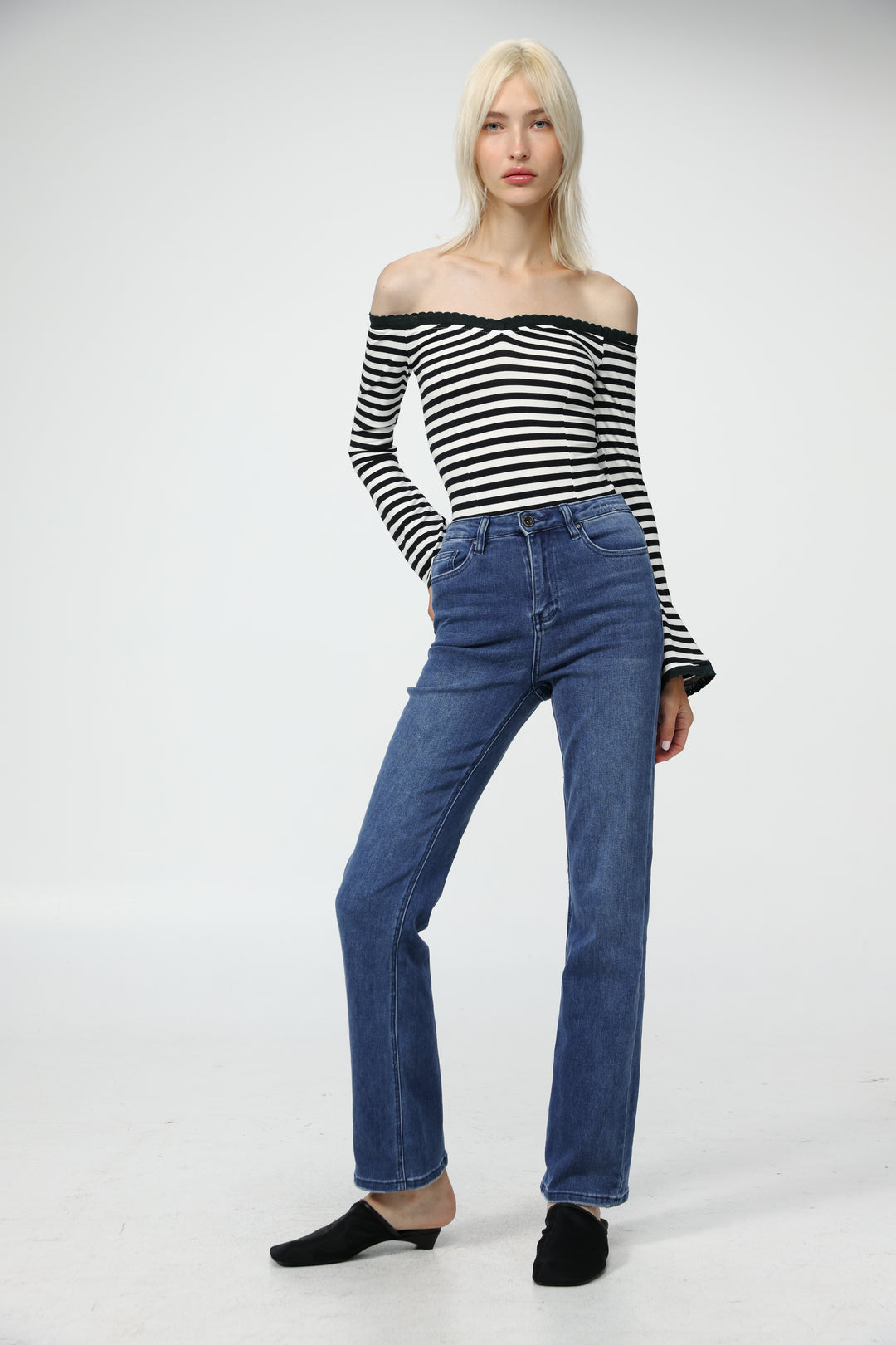 Spot Striped Off Shoulder Bodysuit