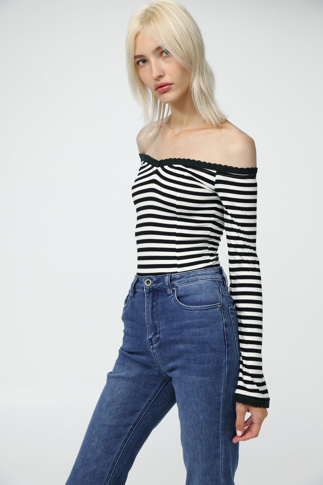 Spot Striped Off Shoulder Bodysuit