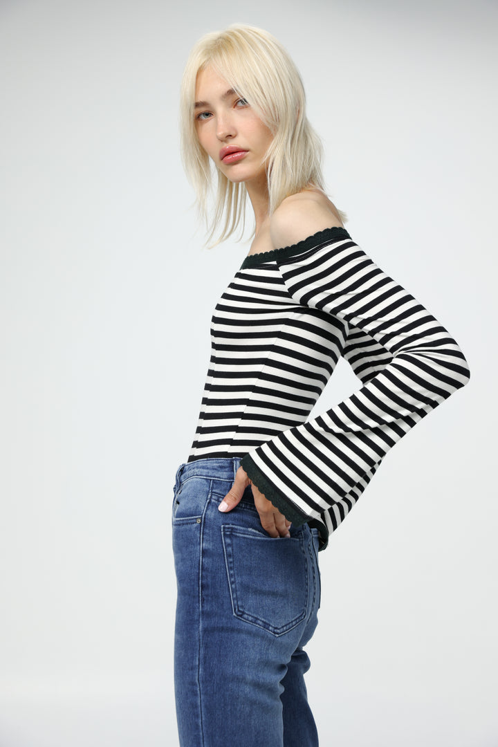 Spot Striped Off Shoulder Bodysuit