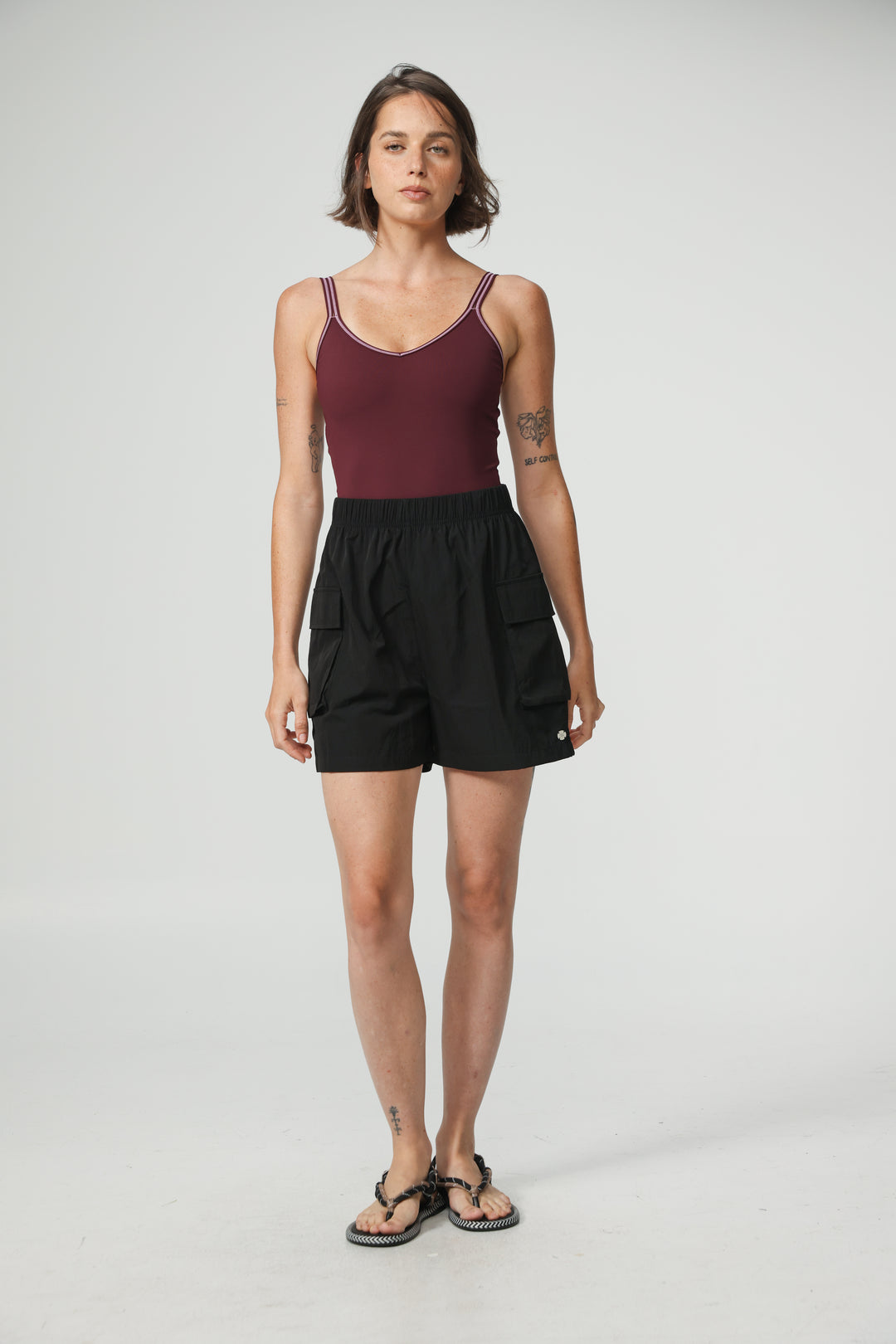 Black Nylon Cargo Shorts