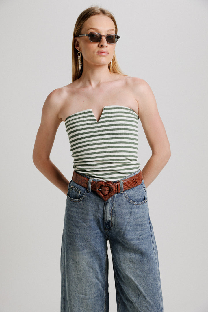 Fantasy Green Stripes V Top