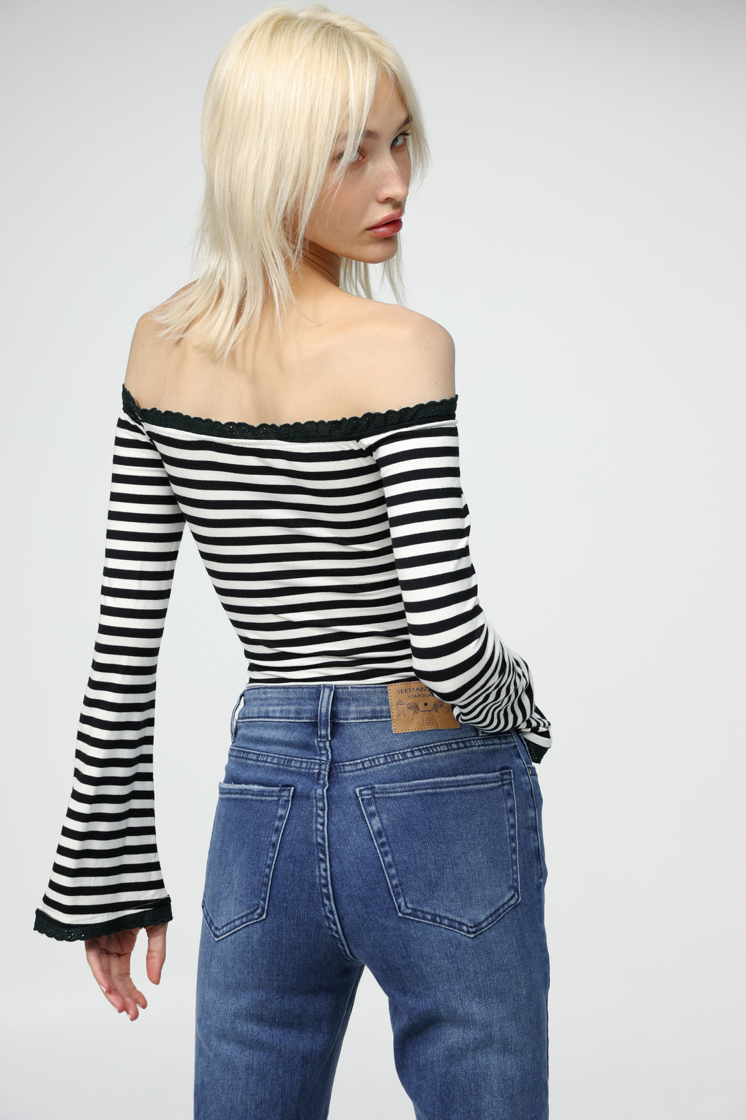 Spot Striped Off Shoulder Bodysuit