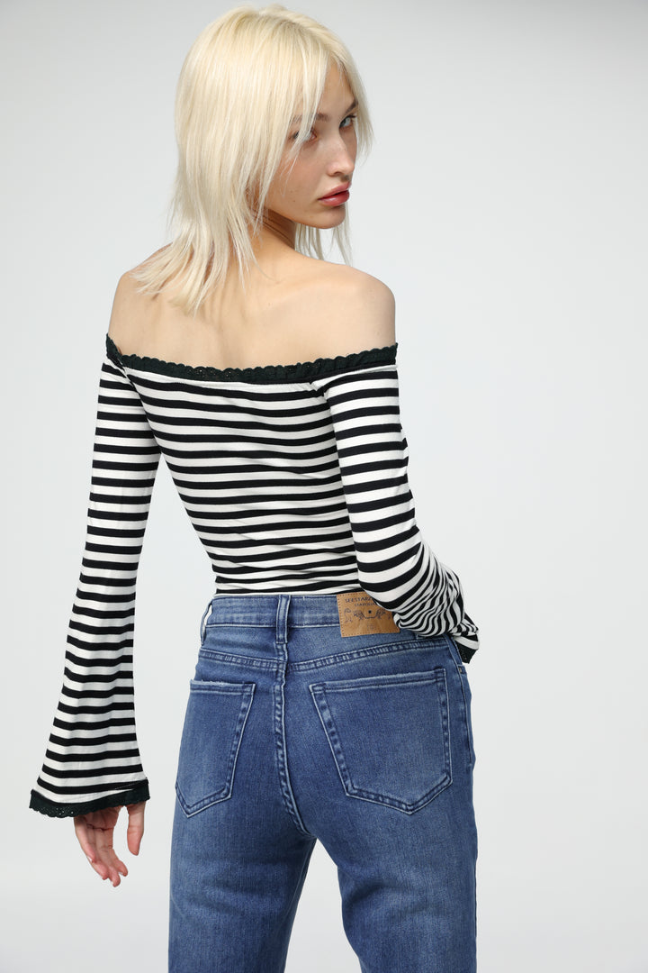 Spot Striped Off Shoulder Bodysuit