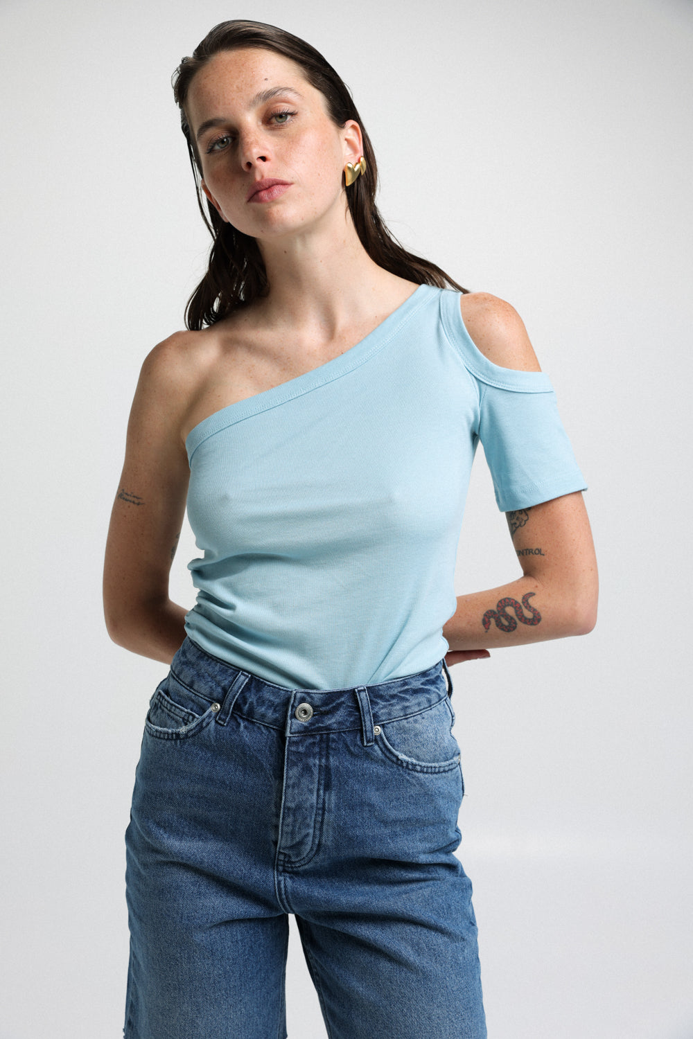 Warm One Shoulder Light Blue Top