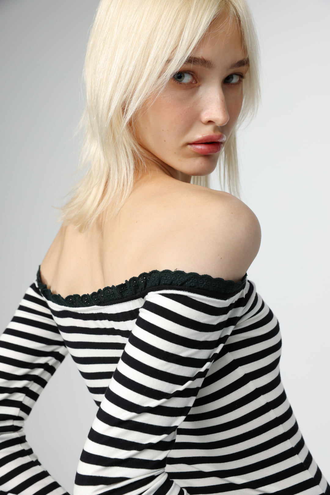 Spot Striped Off Shoulder Bodysuit