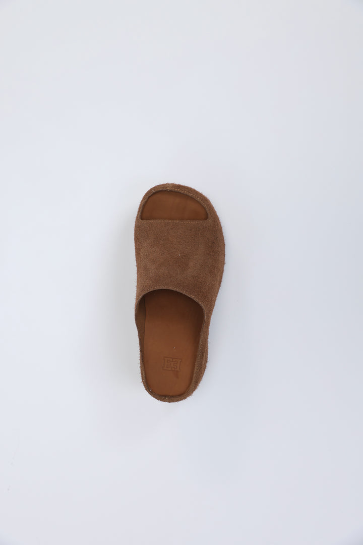Brown Textured Suede Open-Toe Clogs