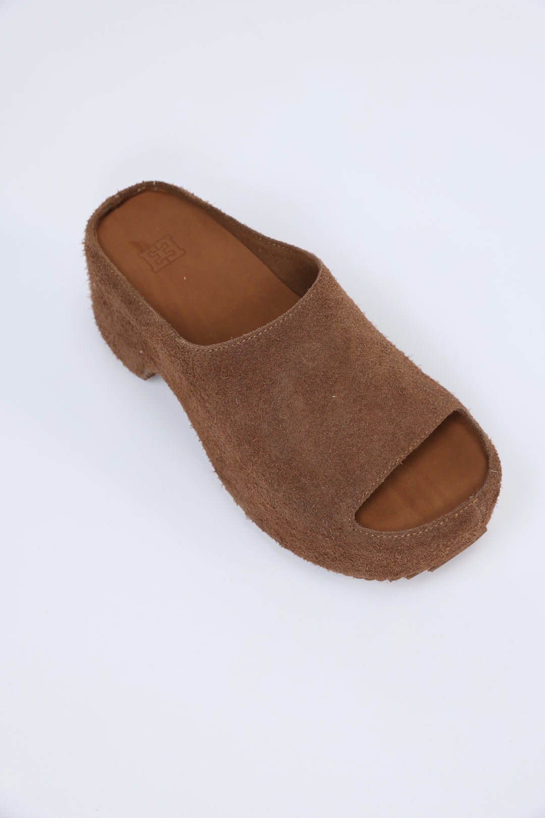 Brown Textured Suede Open-Toe Clogs