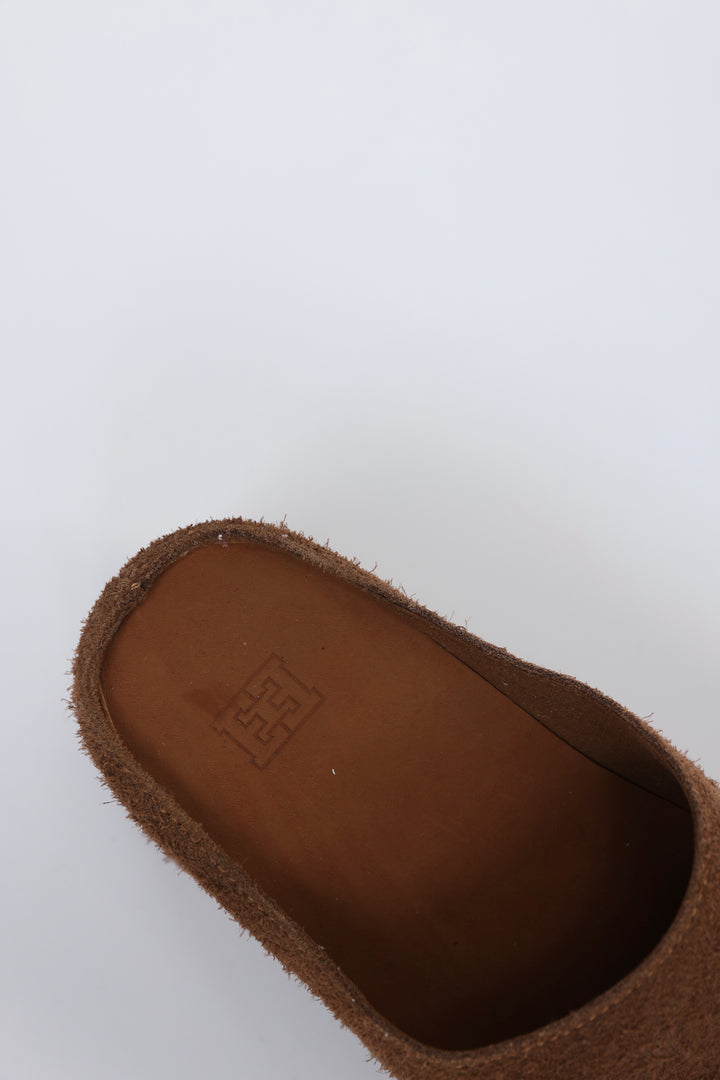 Brown Textured Suede Open-Toe Clogs