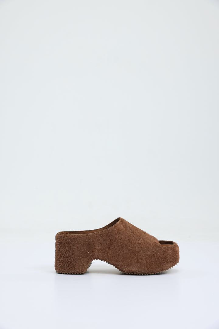 Brown Textured Suede Open-Toe Clogs