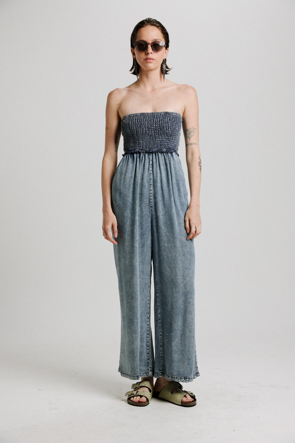 Wide Leg Denim Blue Jumpsuit