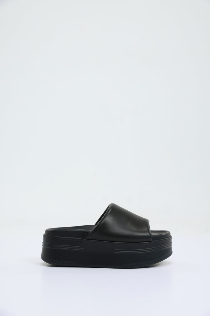 Chunky Black Leather Slides