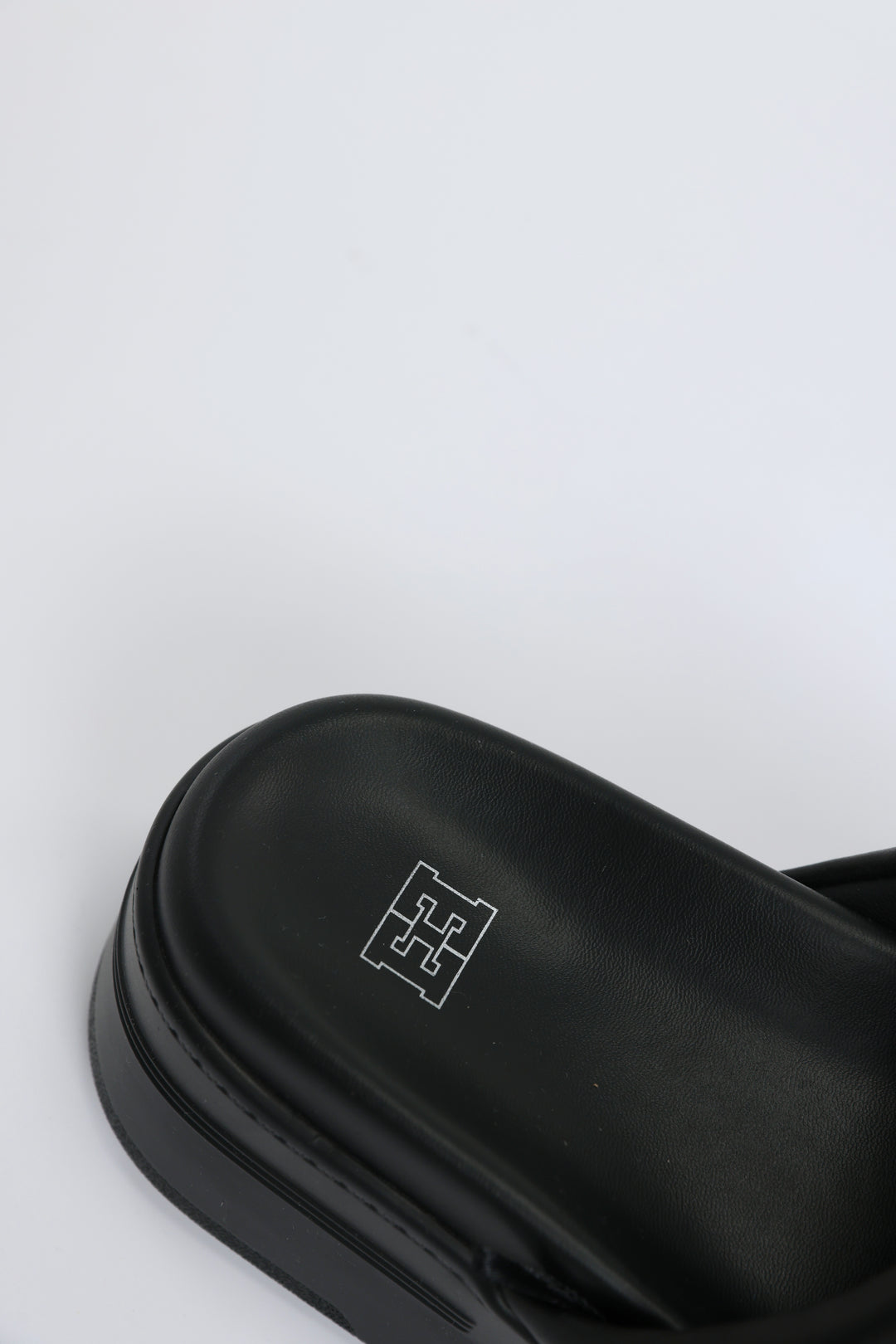 Chunky Black Leather Slides