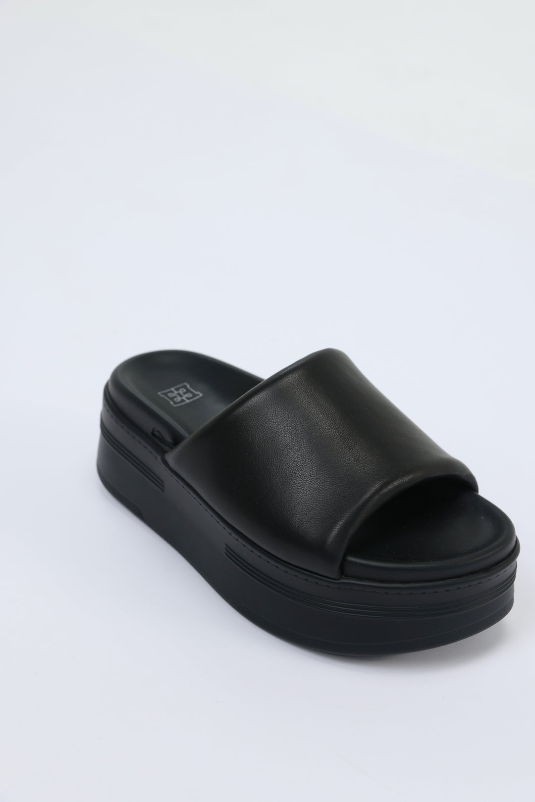Chunky Black Leather Slides