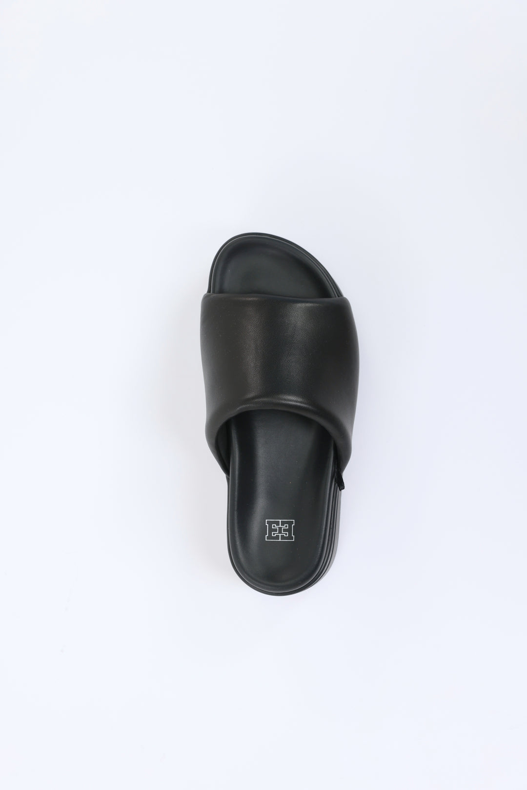 Chunky Black Leather Slides
