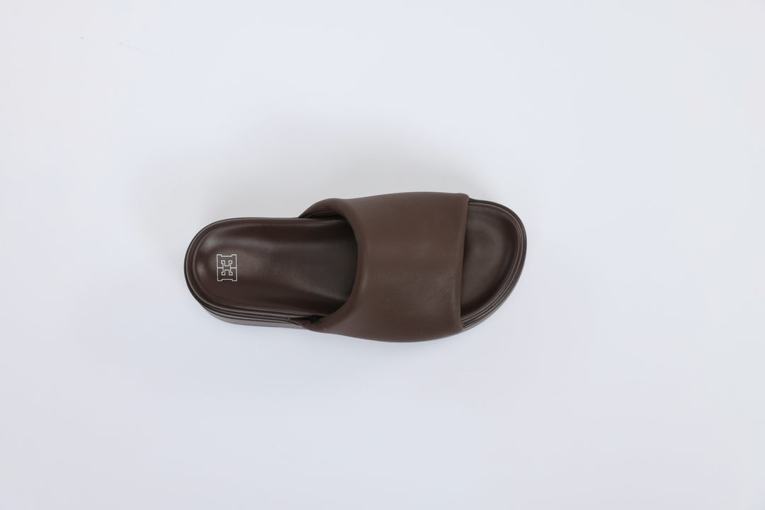 Chunky Brown Leather Slides