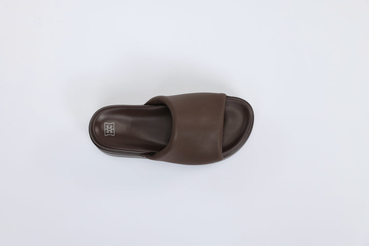 Chunky Brown Leather Slides
