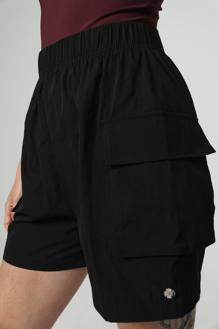 Black Nylon Cargo Shorts