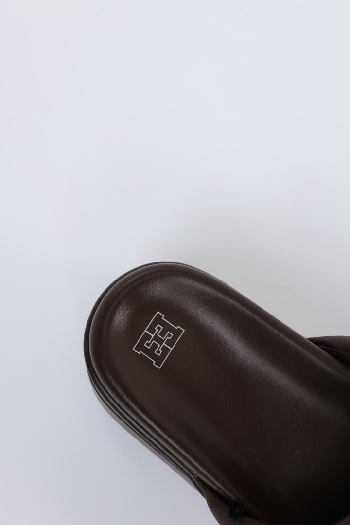 Chunky Brown Leather Slides