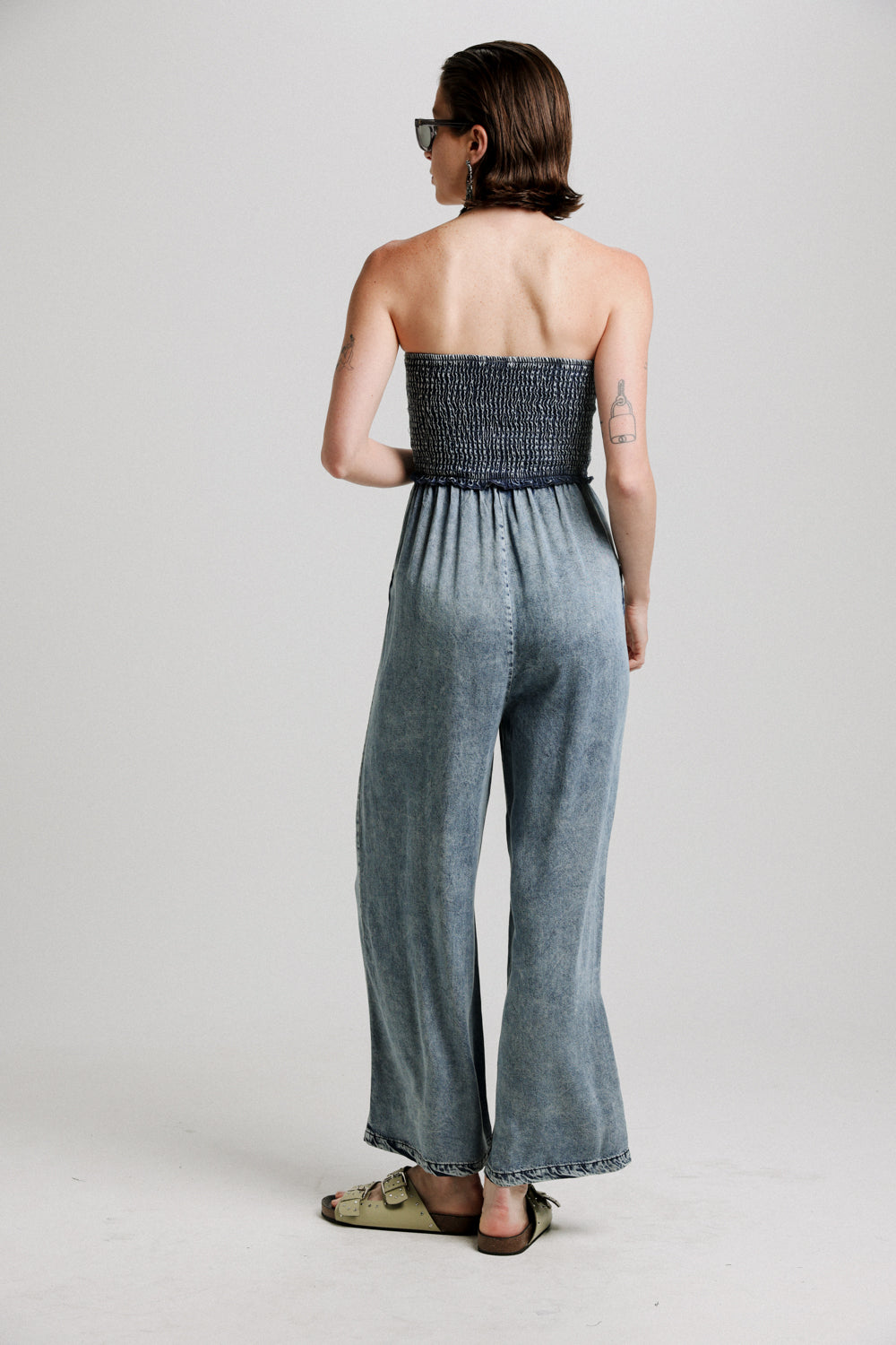 Wide Leg Denim Blue Jumpsuit