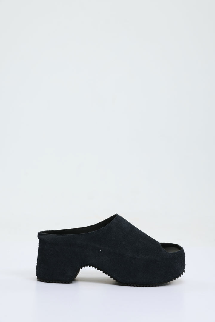 Black Textured Suede Open-Toe Clogs