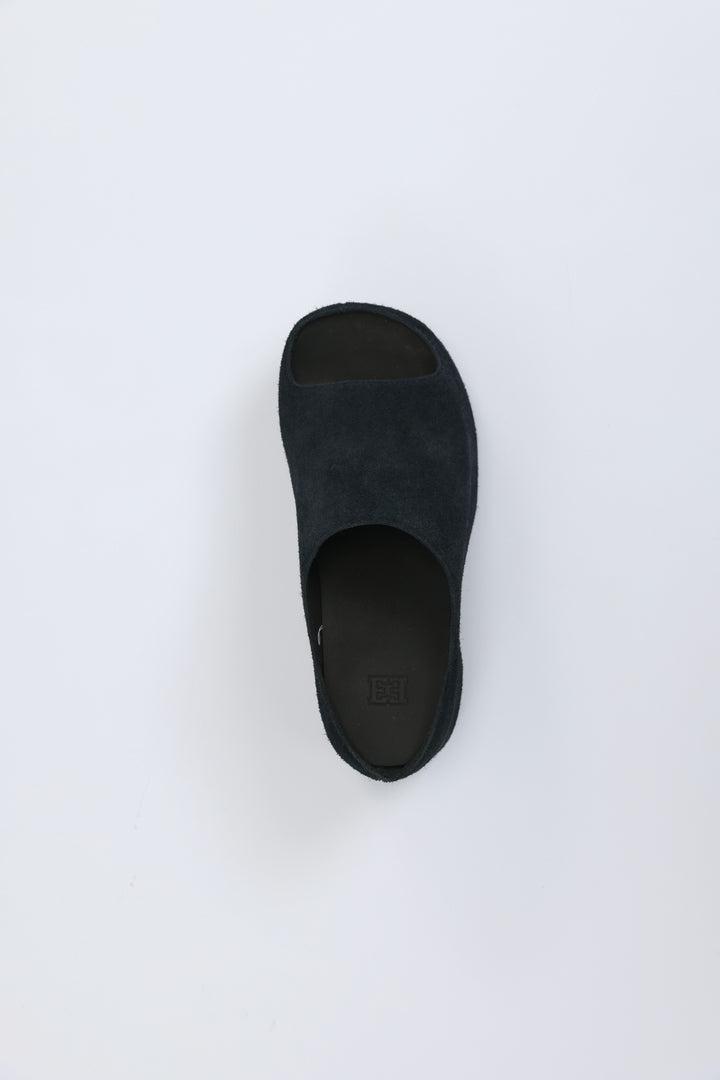 Black Textured Suede Open-Toe Clogs