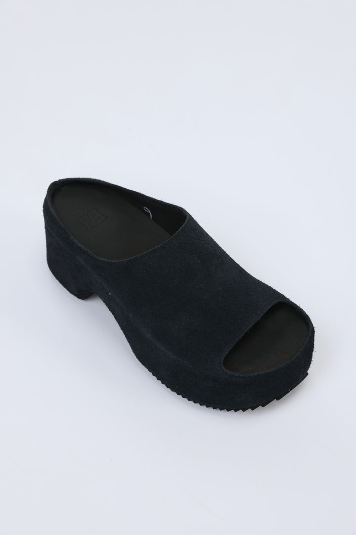 Black Textured Suede Open-Toe Clogs