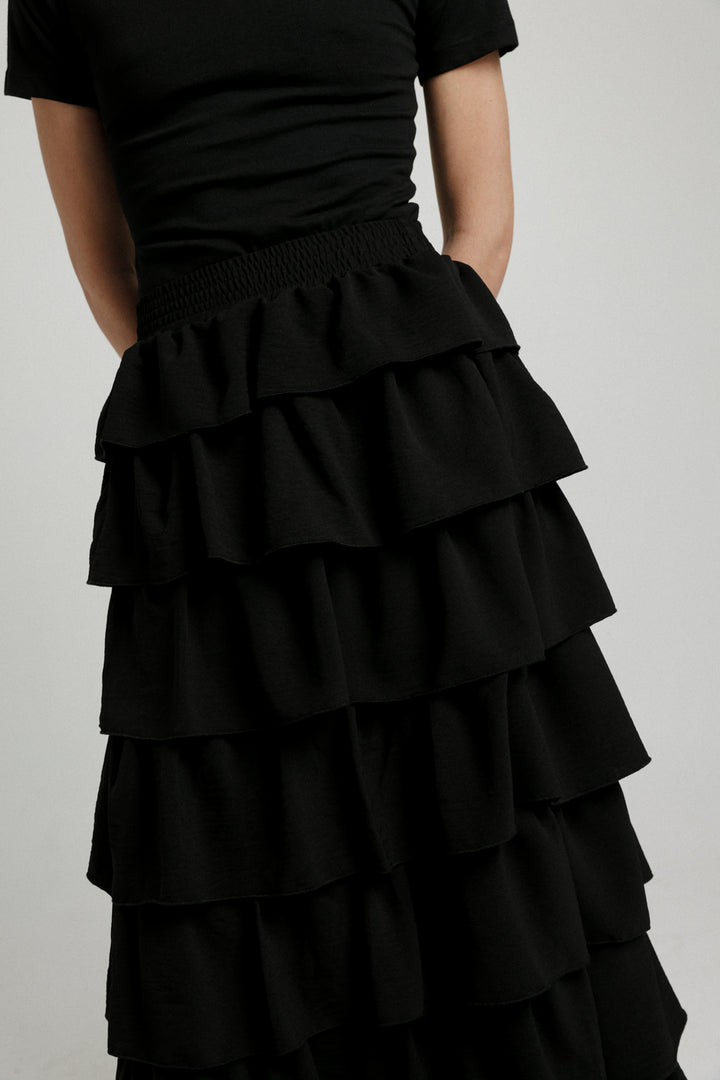 Peplum Black Viscose Skirt