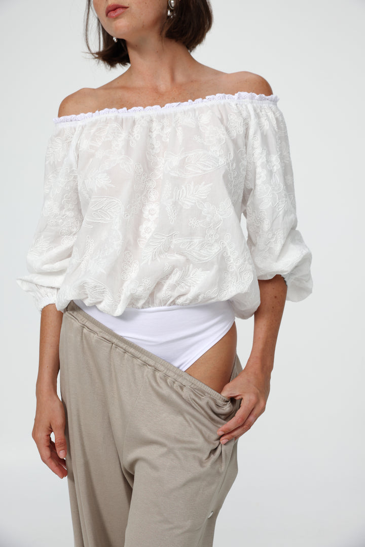White Off-Shoulder Bodysuit