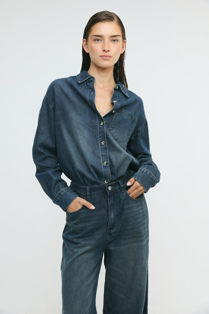 Honey Dark Blue Denim Shirt