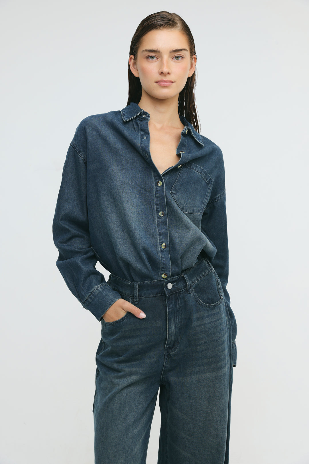 Honey Dark Blue Denim Shirt
