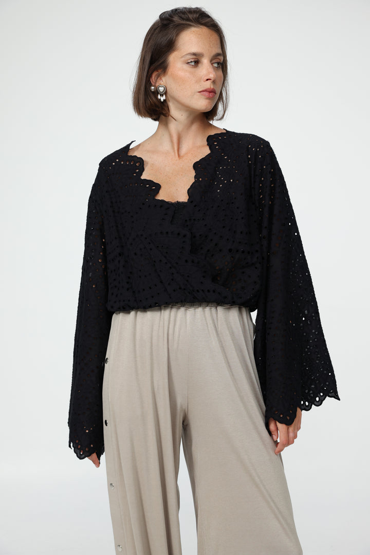 Eyelet Black Blouse