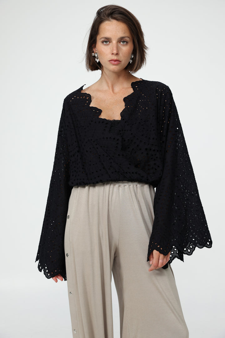 Eyelet Black Blouse