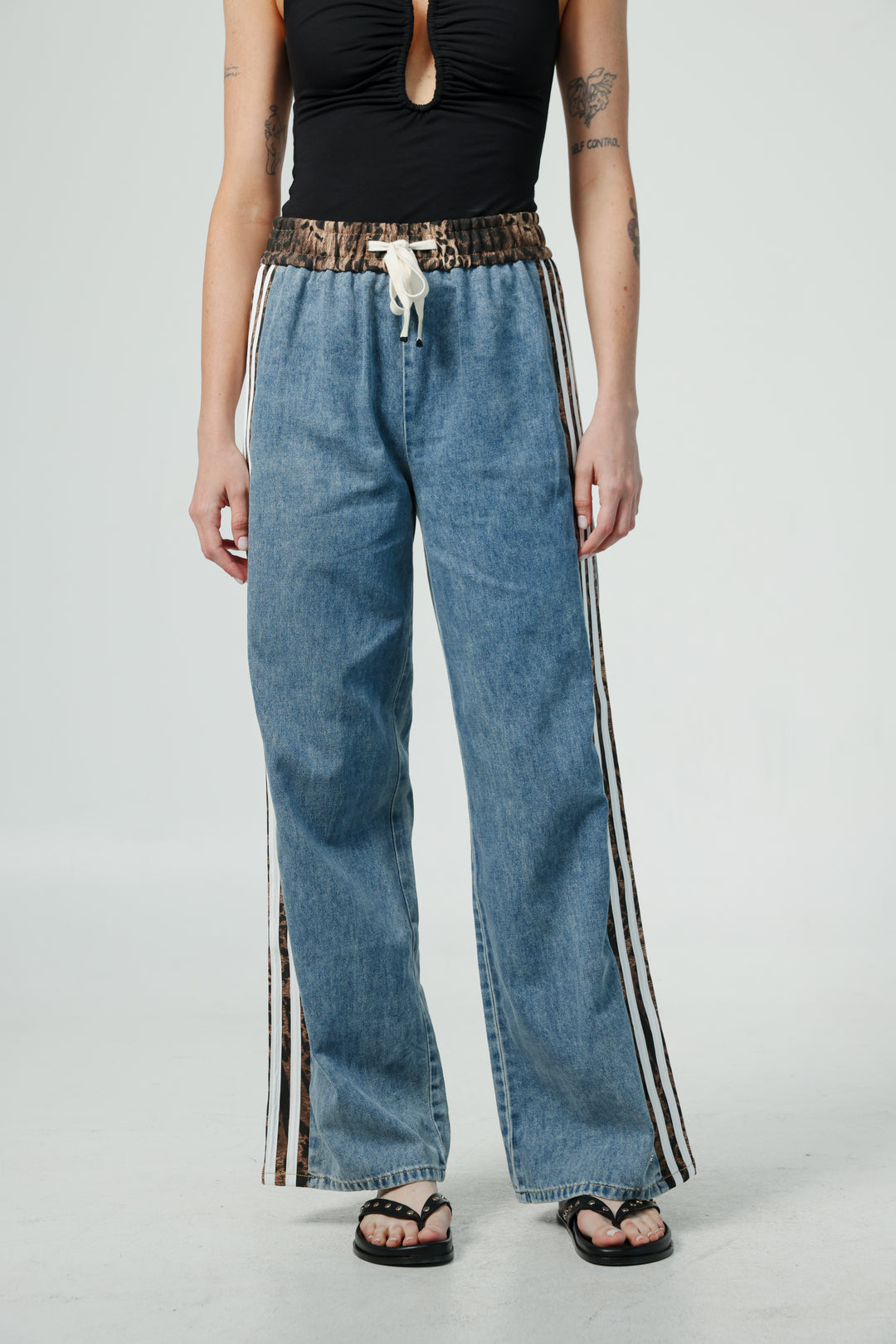 Mixed Leopard Denim Joggers