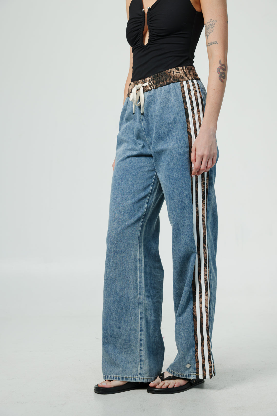 Mixed Leopard Denim Joggers