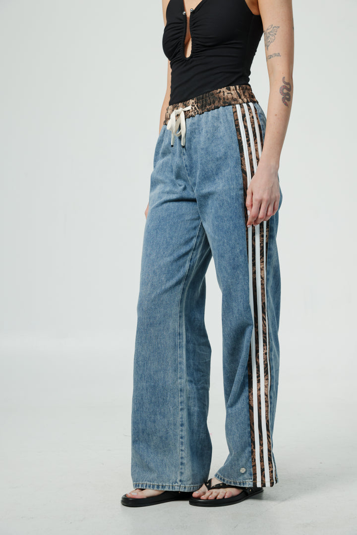 Mixed Leopard Denim Joggers