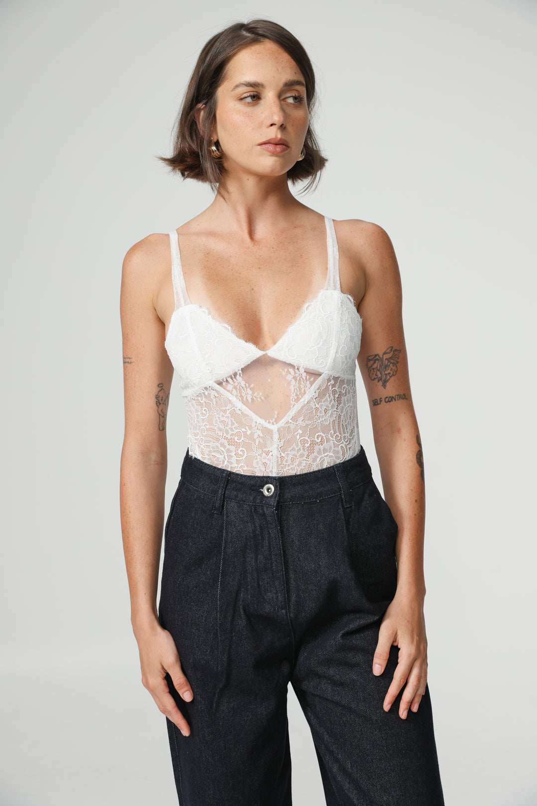 Skin White Lace Bodysuit