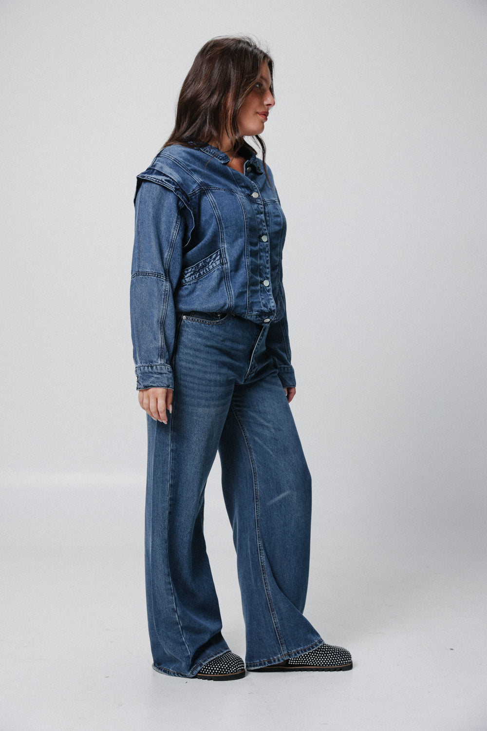 Puzzle Dark Blue Denim Buttoned Shirt