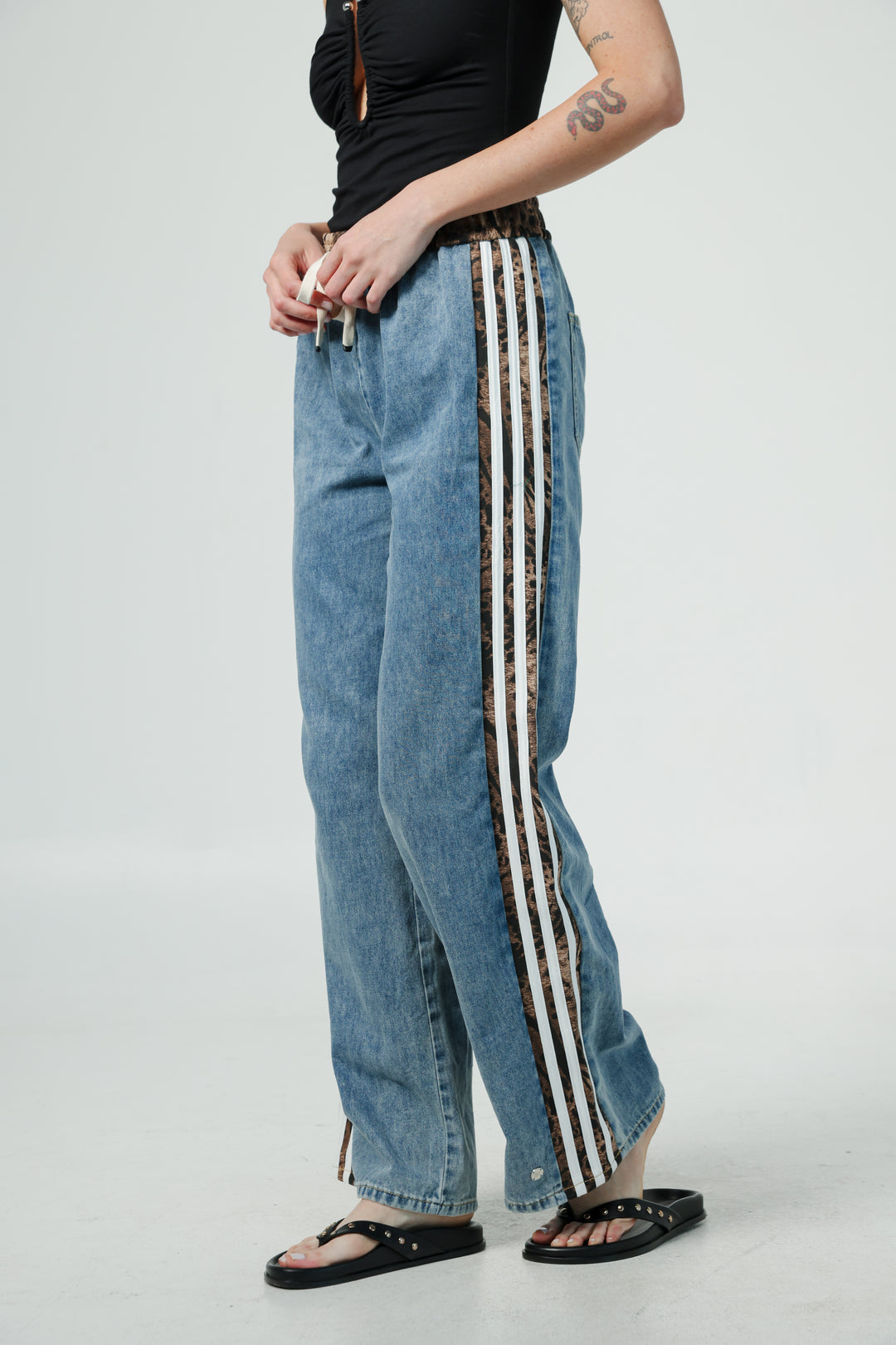Mixed Leopard Denim Joggers