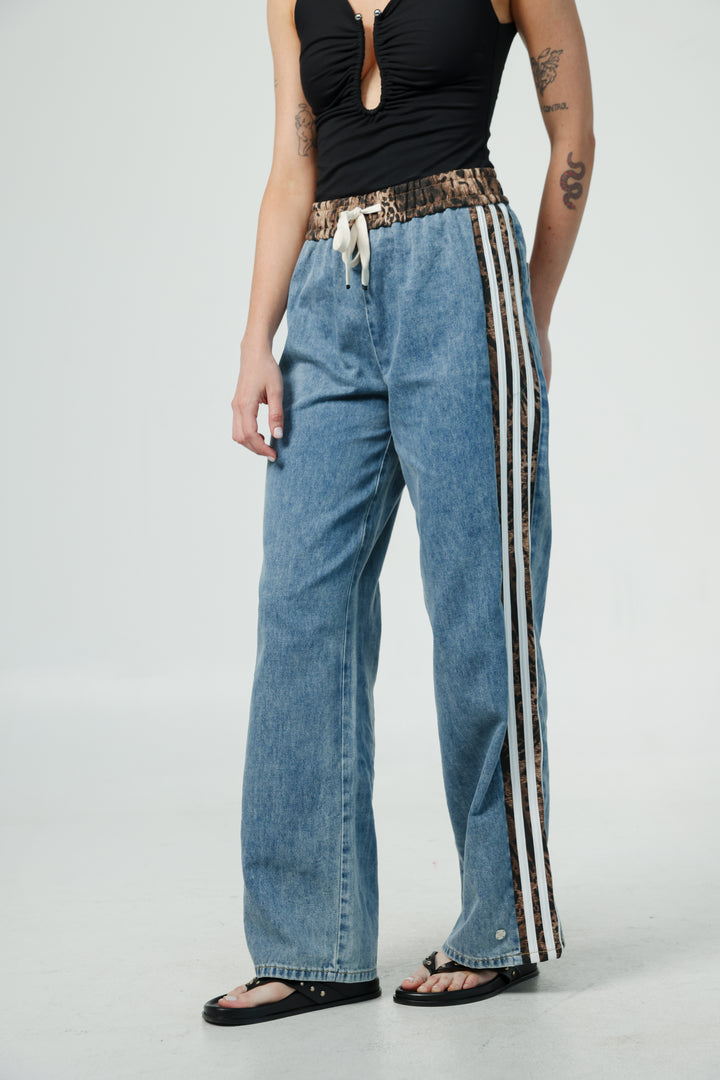 Mixed Leopard Denim Joggers