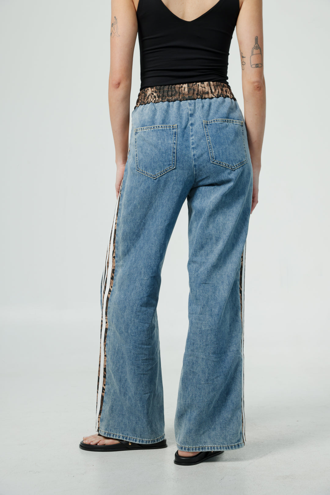 Mixed Leopard Denim Joggers