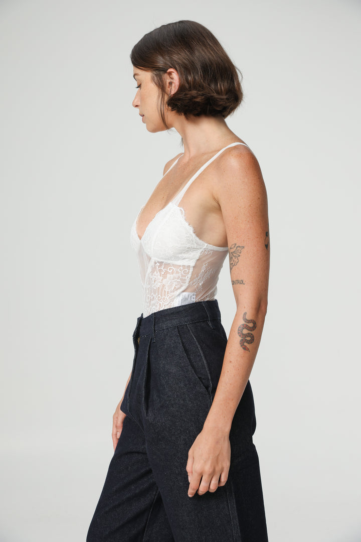 Skin White Lace Bodysuit