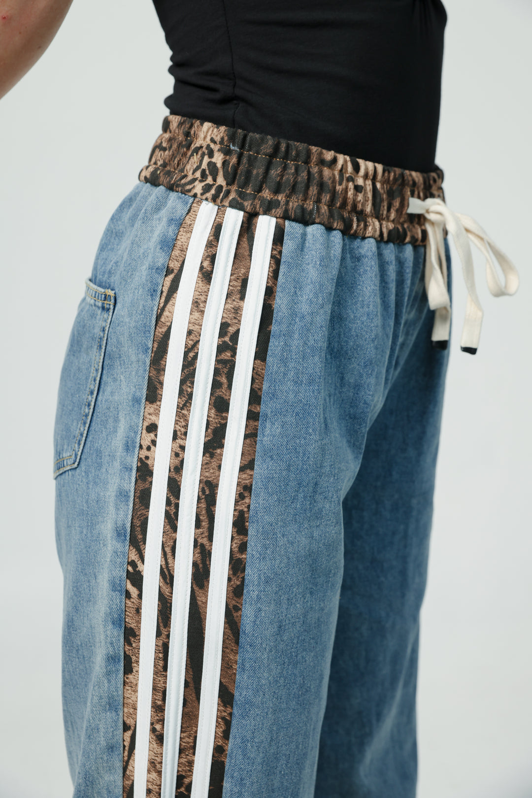 Mixed Leopard Denim Joggers