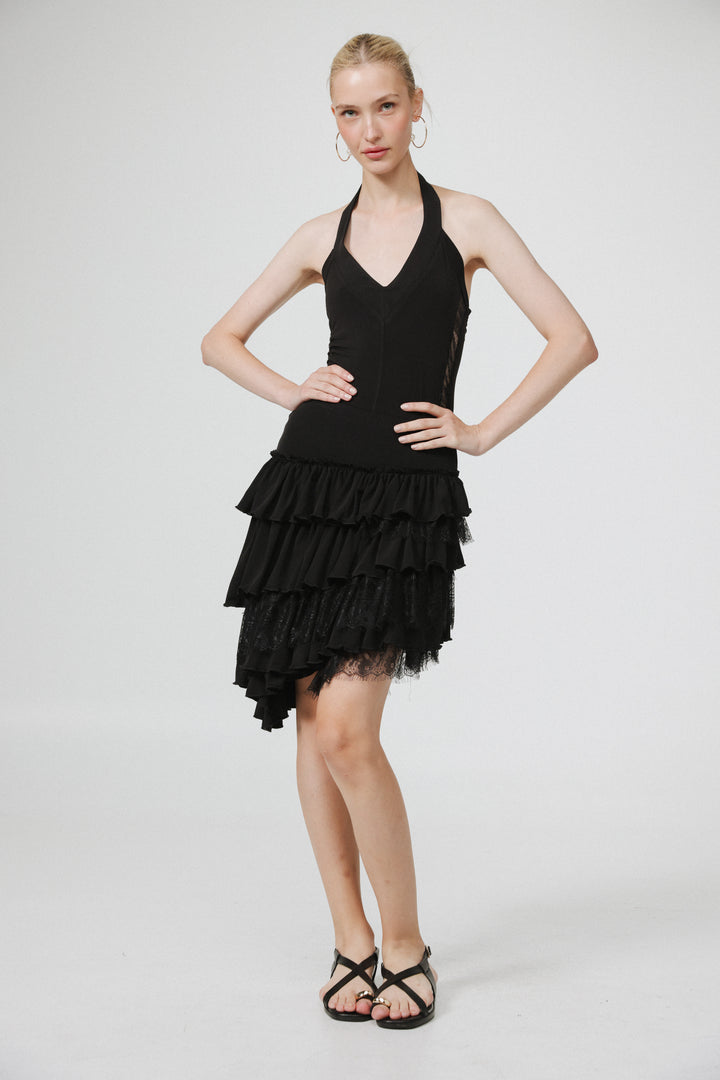 Asymmetric Black Mini Skirt