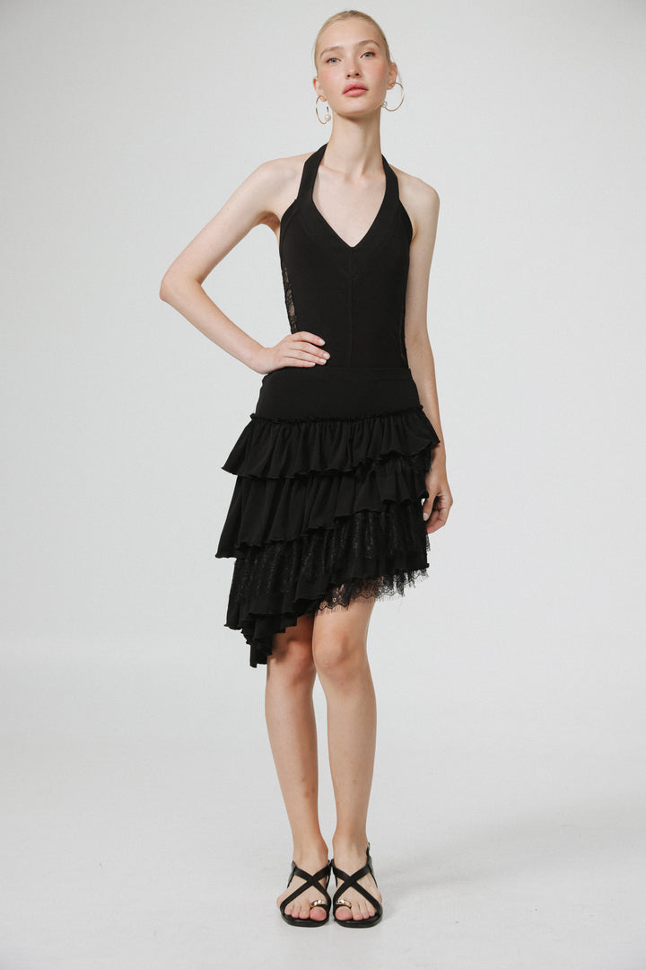 Asymmetric Black Mini Skirt