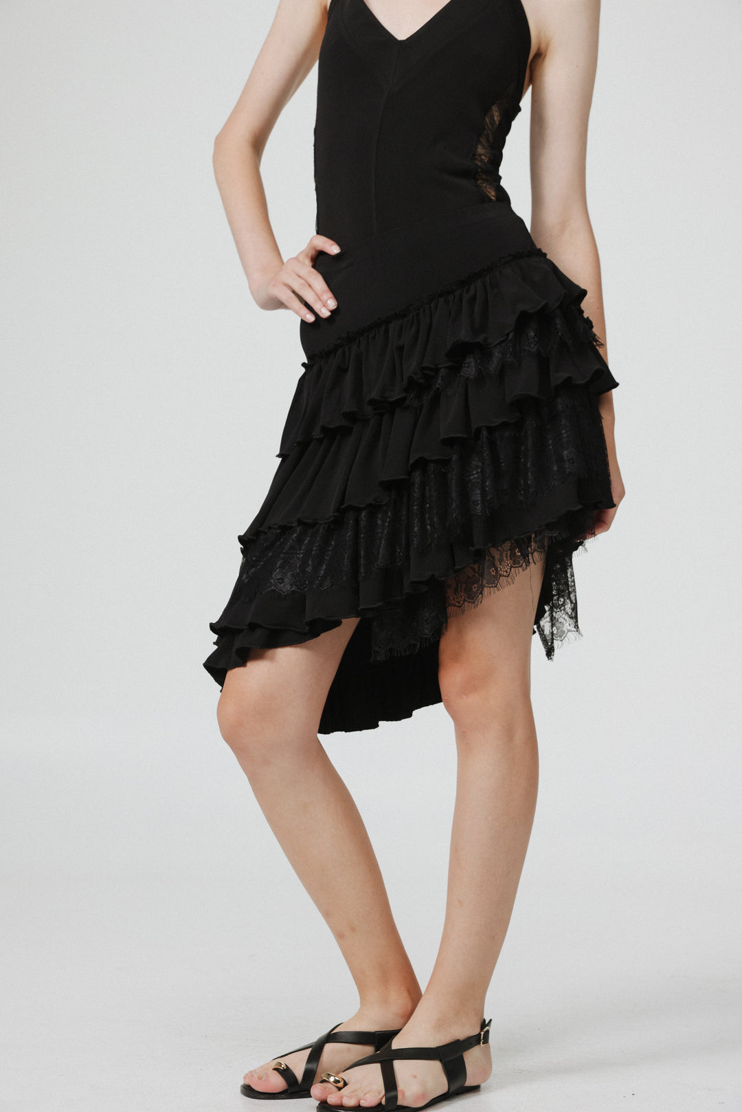 Asymmetric Black Mini Skirt