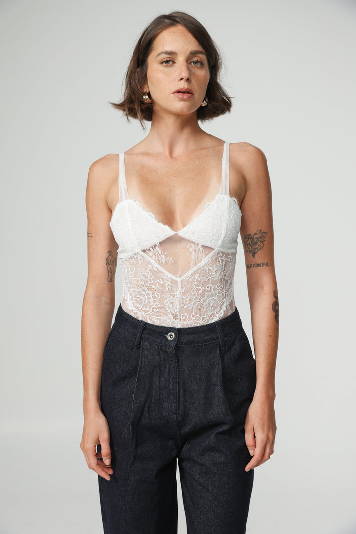 Skin White Lace Bodysuit