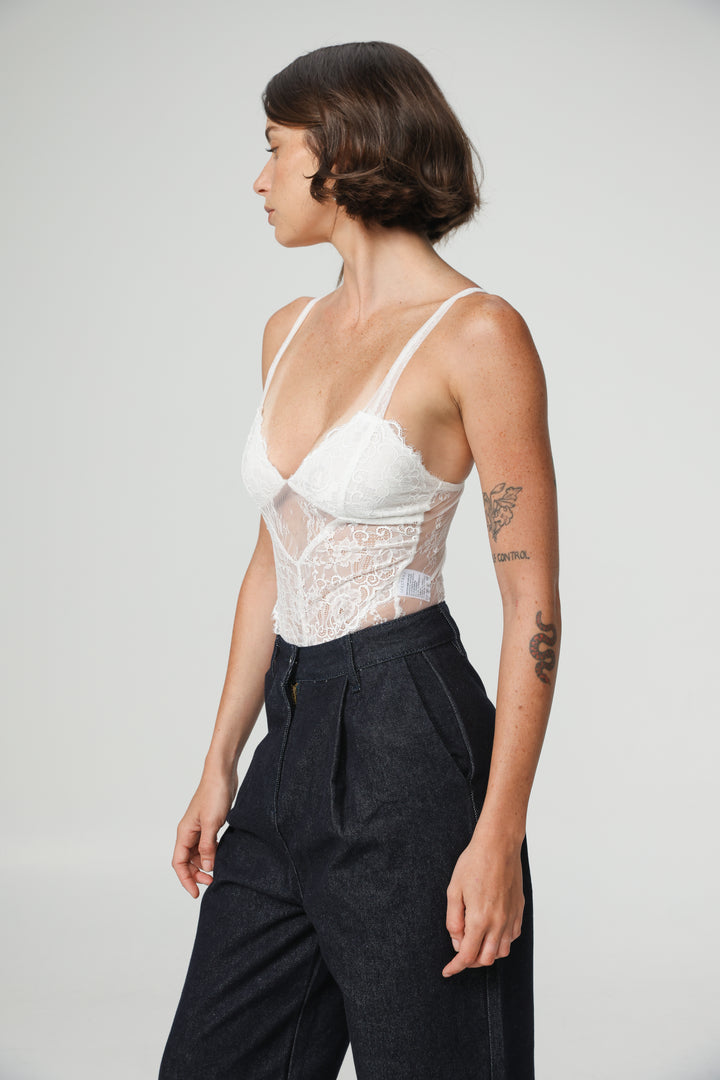 Skin White Lace Bodysuit